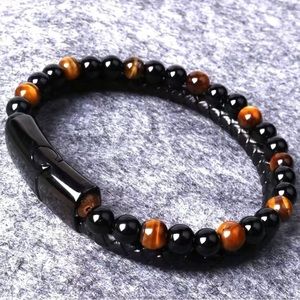 Leather Wrap Bracelet With Metal Magnetic Buckle